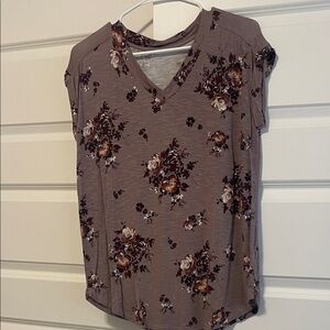 Floral V-Neck Women’s Top - Brown